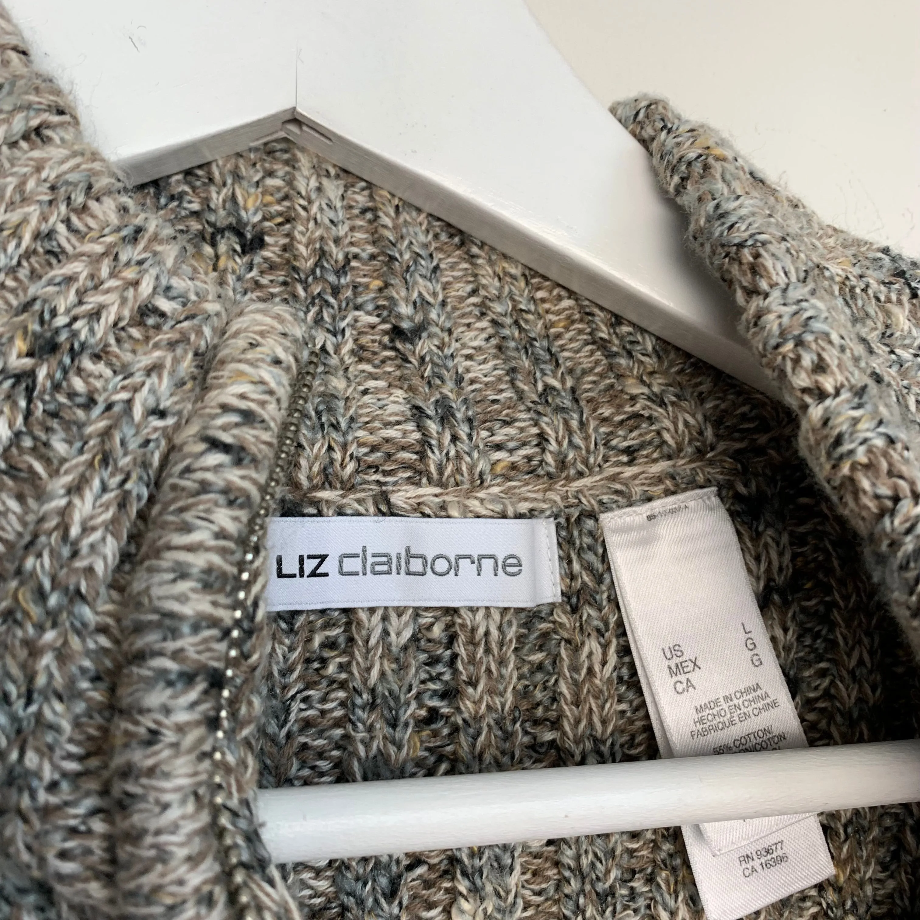 90s Liz Claiborne Neutral Ribbed Knit Chunky Sweater Pullover Half Zip Size Small