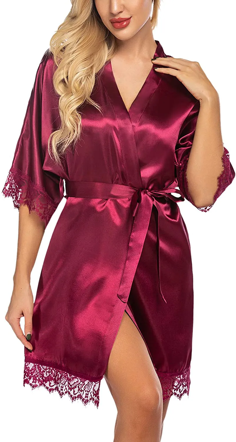 Avidlove Women Satin Kimono Robes Silk Short Bridesmaid Robe Lingerie Dressing Gown S-XXL