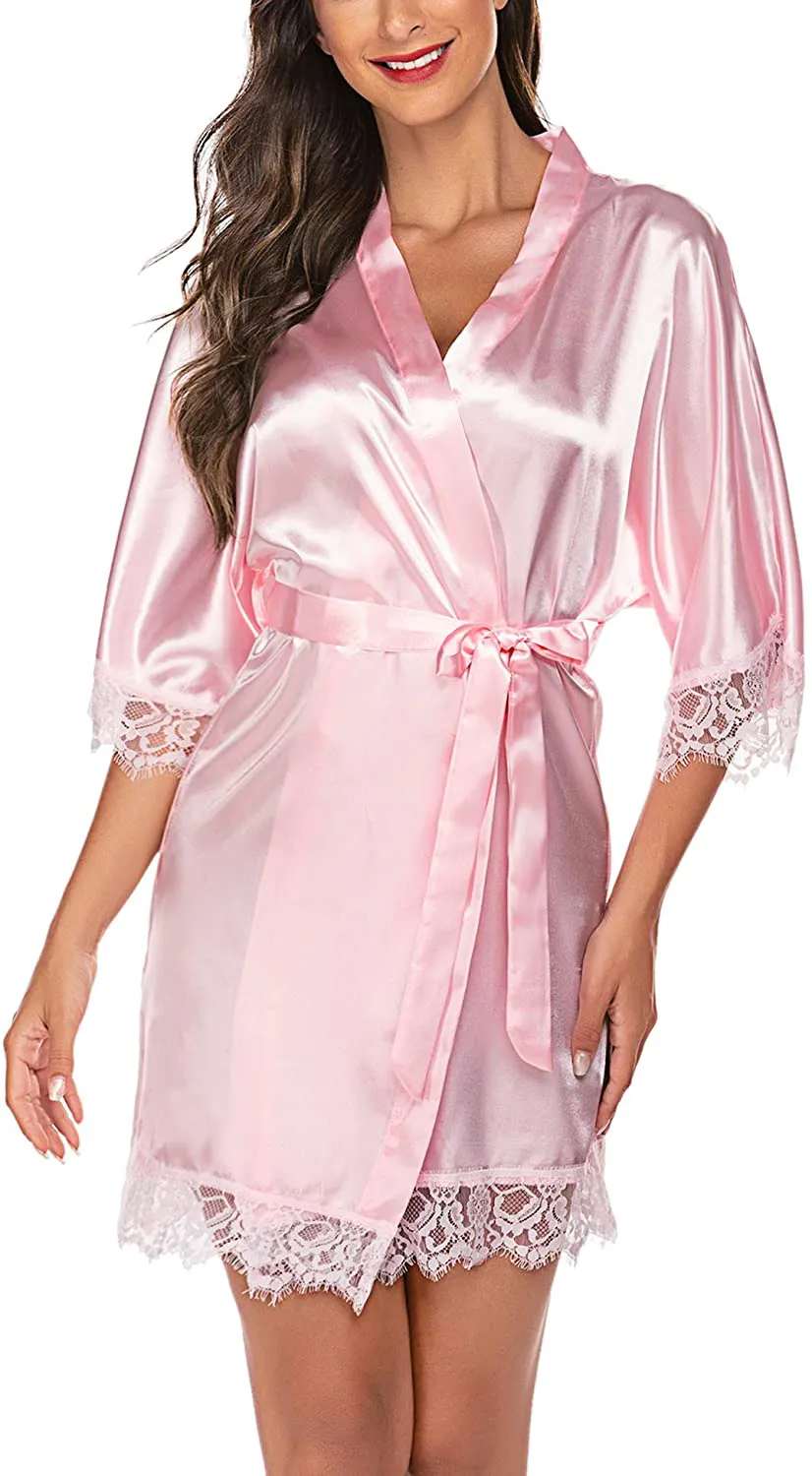 Avidlove Women Satin Kimono Robes Silk Short Bridesmaid Robe Lingerie Dressing Gown S-XXL
