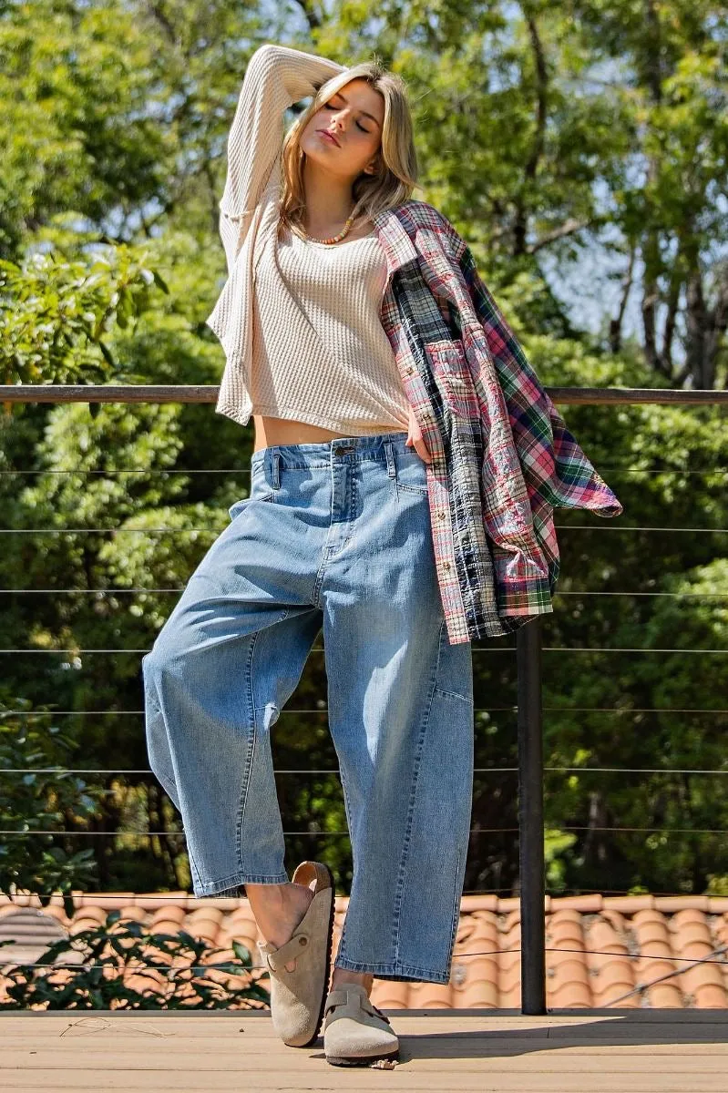 Barbie Washed Denim Barrel Jeans