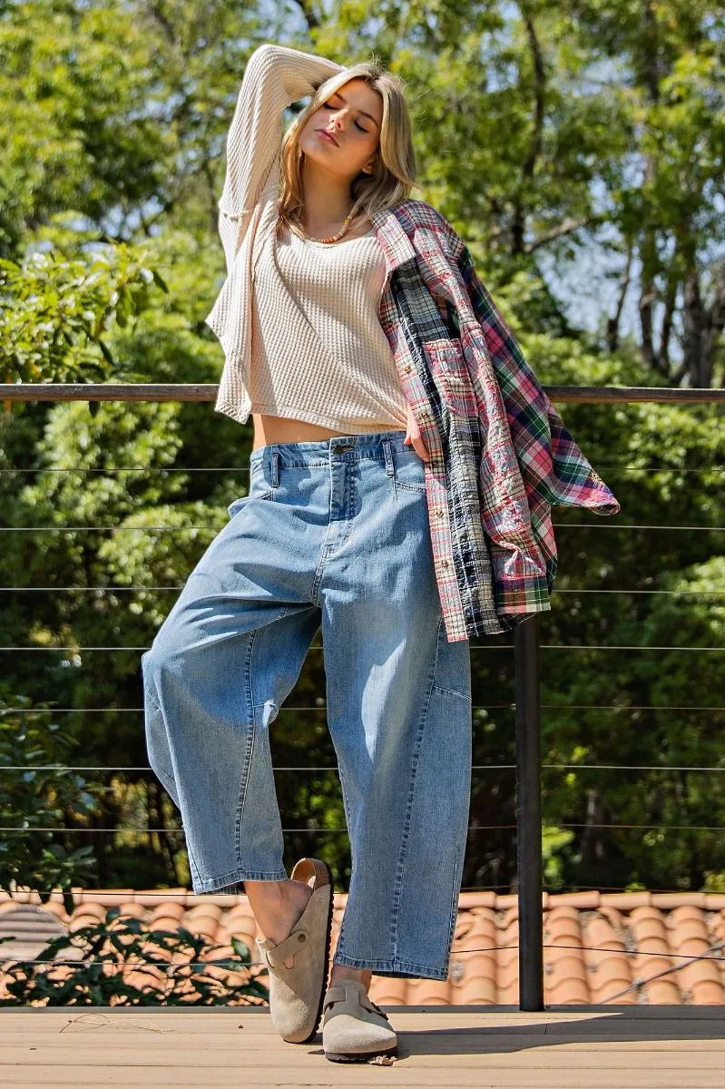 Barbie Washed Denim Barrel Jeans
