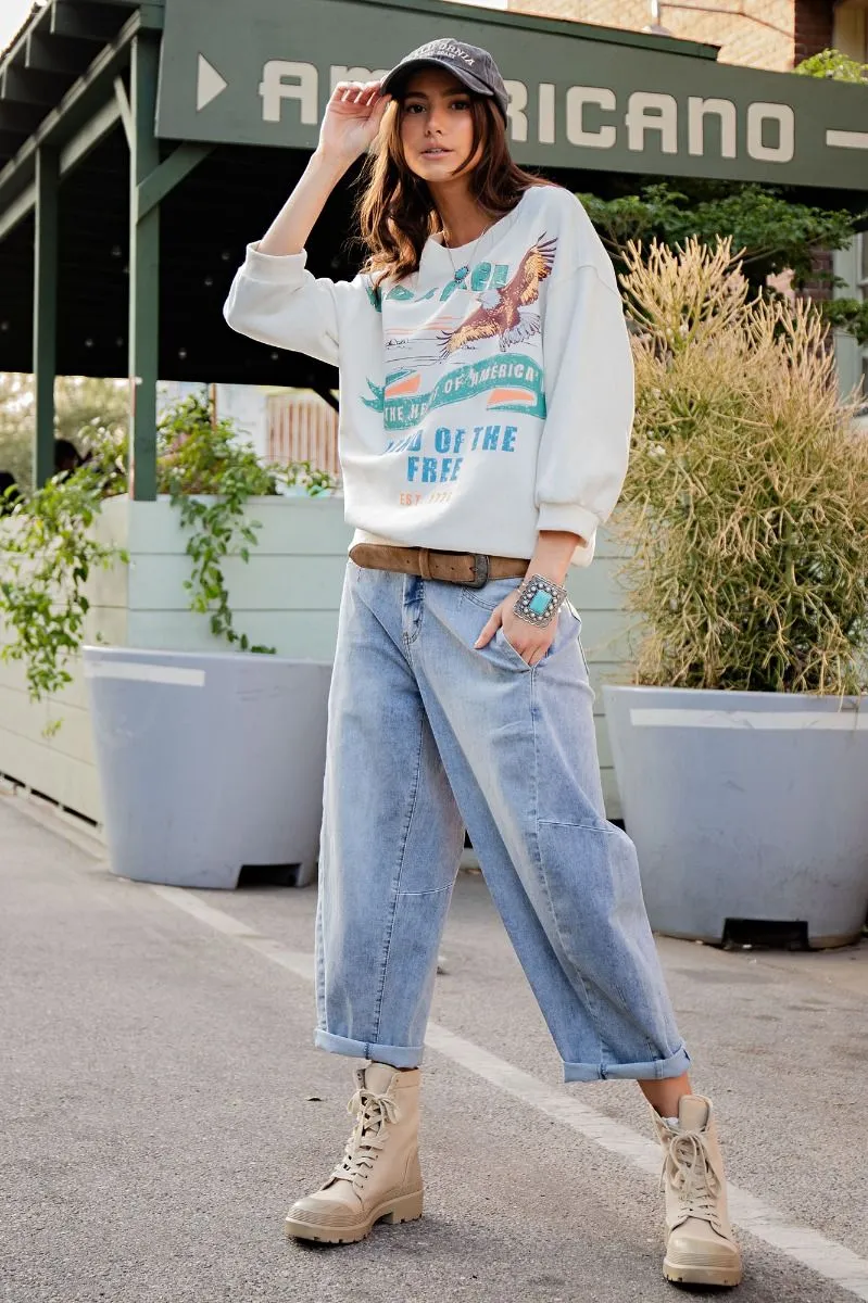 Barbie Washed Denim Barrel Jeans