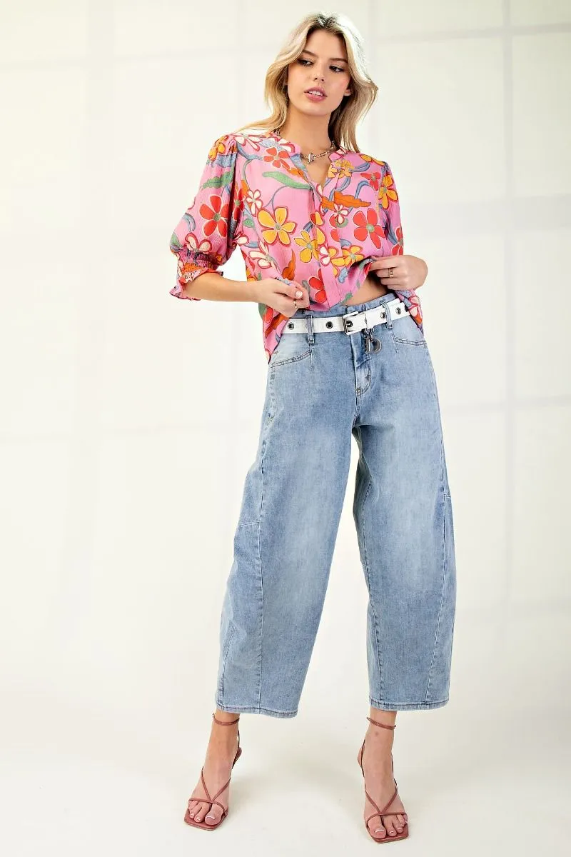 Barbie Washed Denim Barrel Jeans