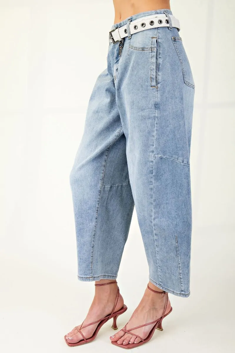 Barbie Washed Denim Barrel Jeans