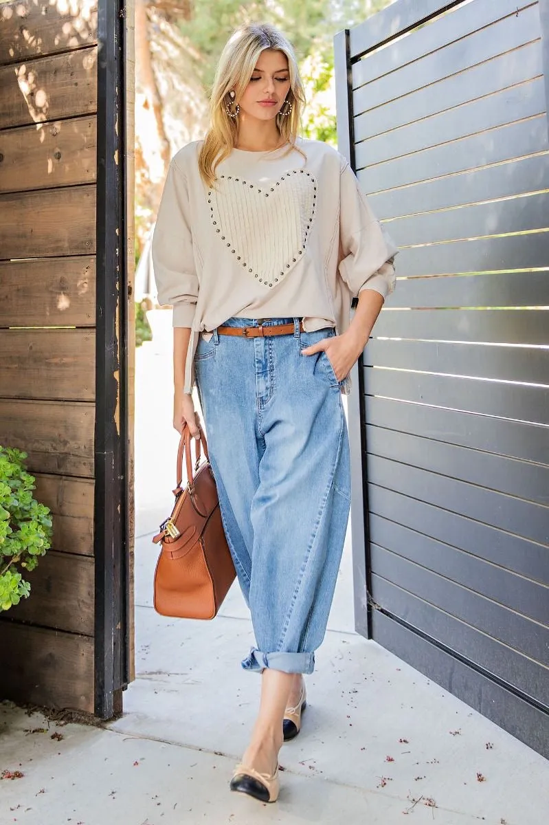 Barbie Washed Denim Barrel Jeans