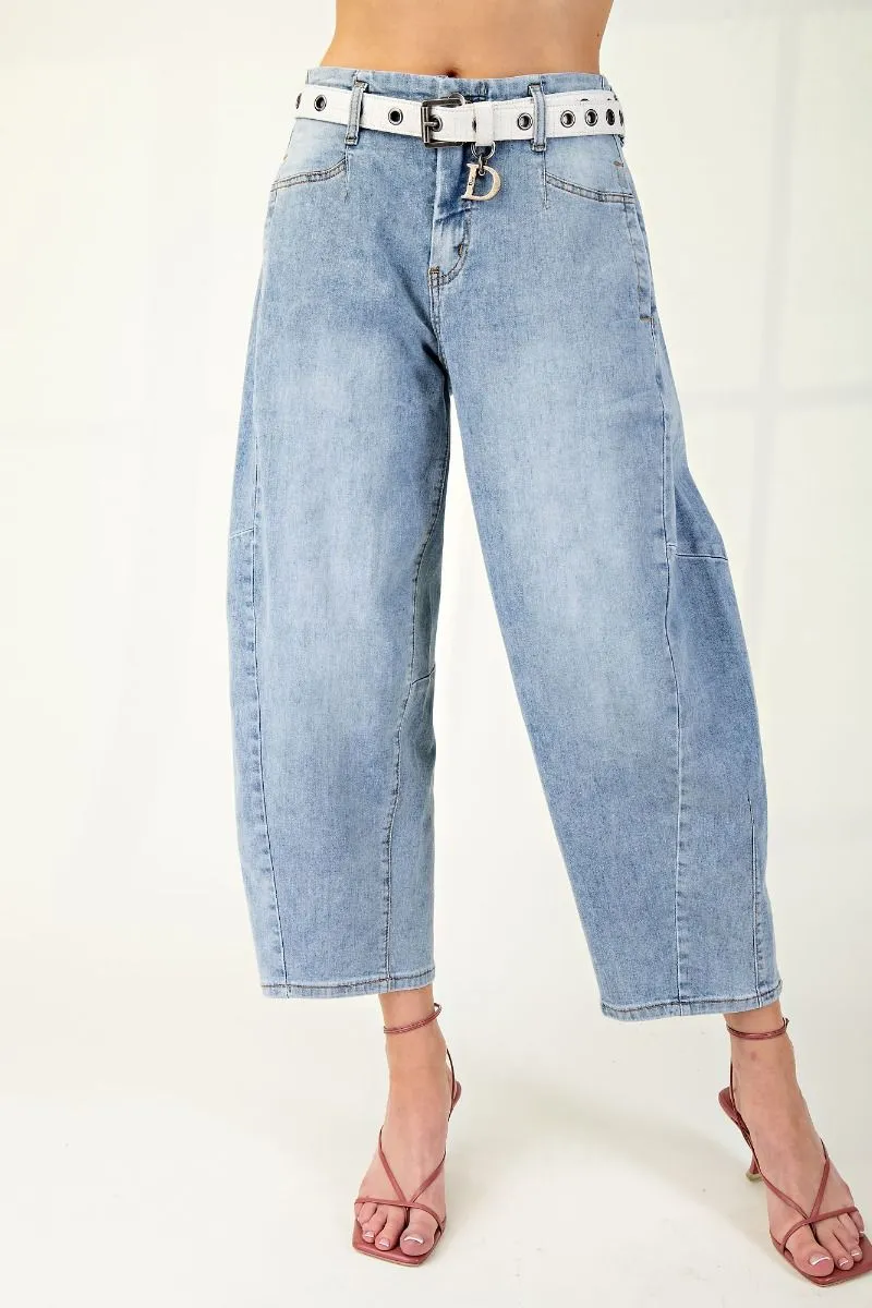 Barbie Washed Denim Barrel Jeans