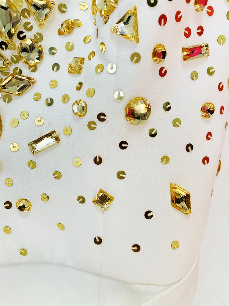Beaded & Sequin Cross Front Spaghetti Strap Jumpsuit