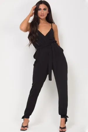 Black Cami Strap Belted Jumpsuit