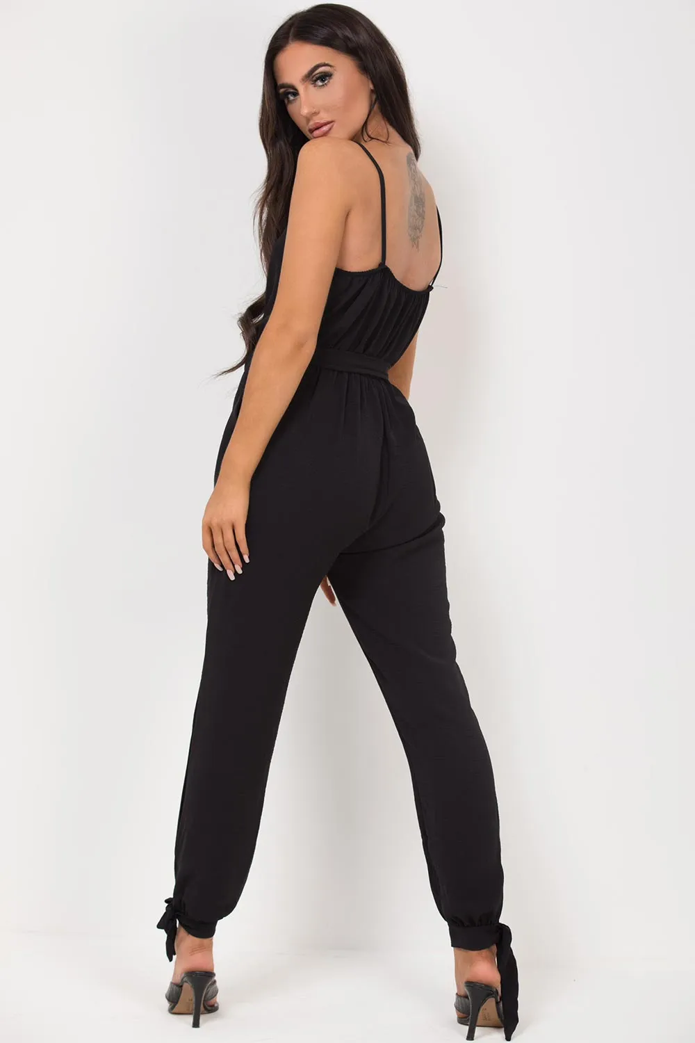 Black Cami Strap Belted Jumpsuit