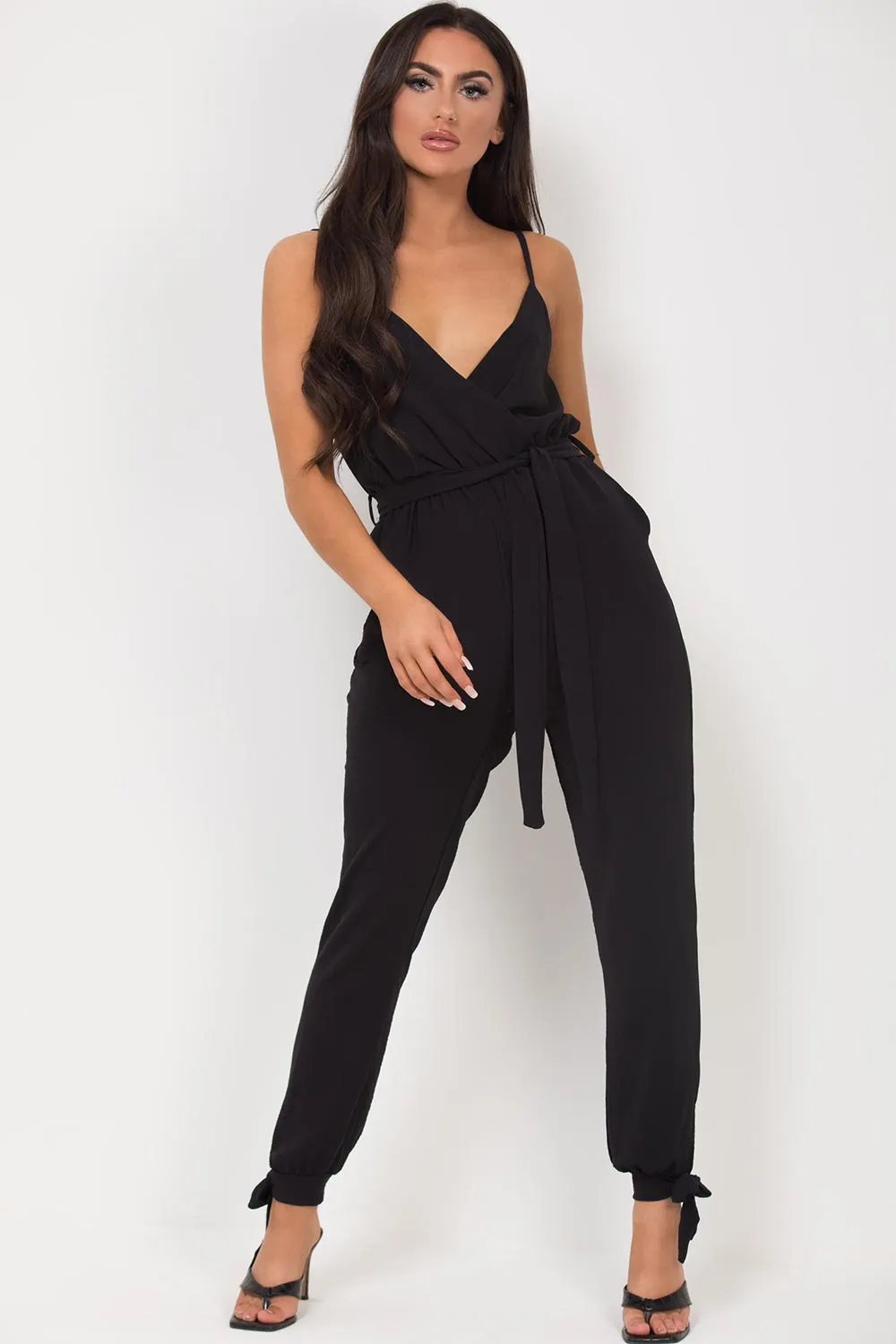 Black Cami Strap Belted Jumpsuit
