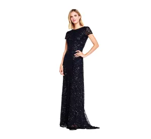 Black Women's Short-Sleeve All Over Sequin Gown - Adrianna Papell