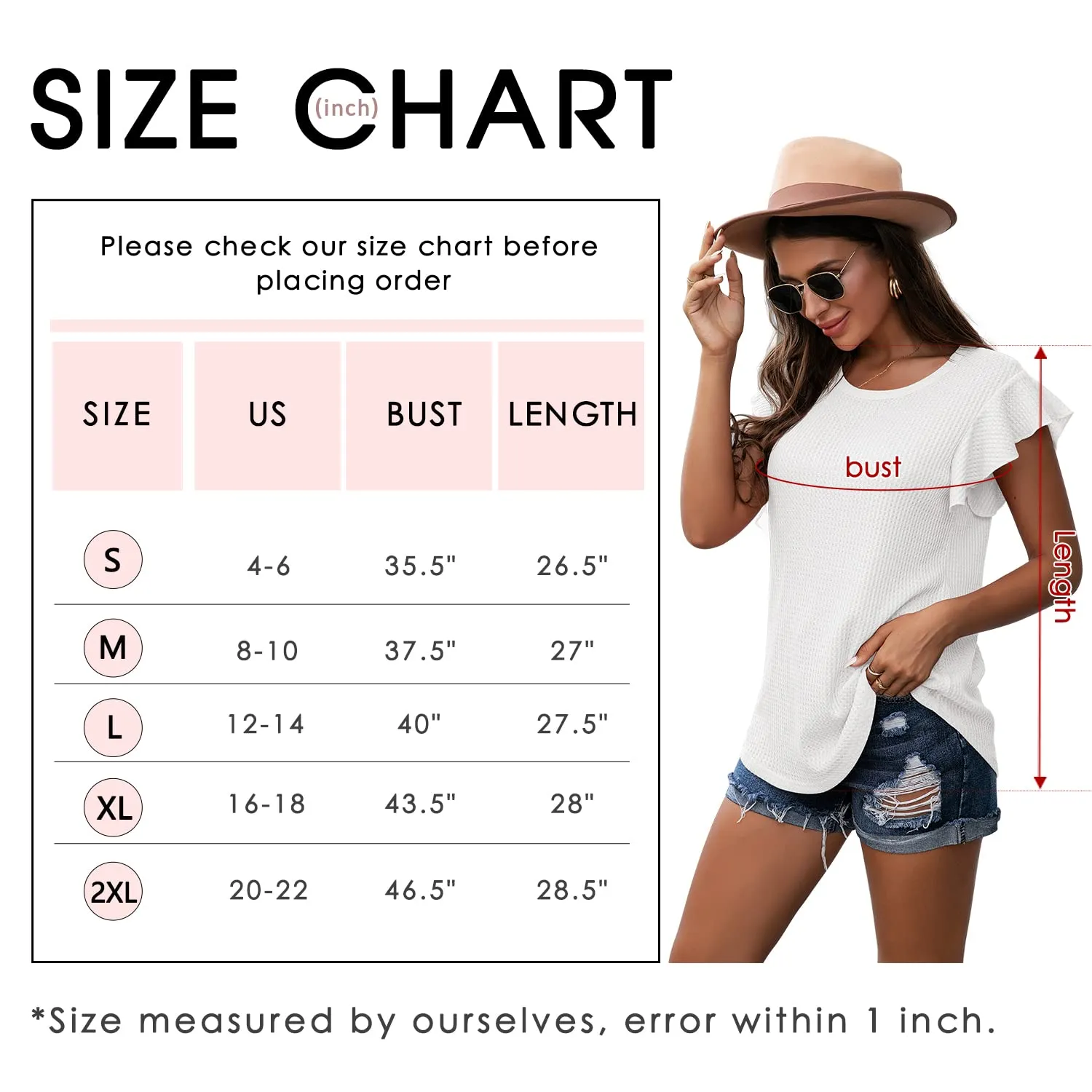 Blue Green Ruffle Short Sleeve Top Waffle Knit Tunic Casual Blouse Round Neck Shirts Summer Tank Tops for Women - IWOLLENCE