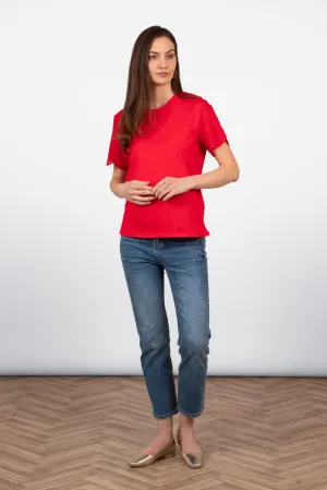 Bryn Cotton Short Sleeve Top - Red, Broderie Anglaise