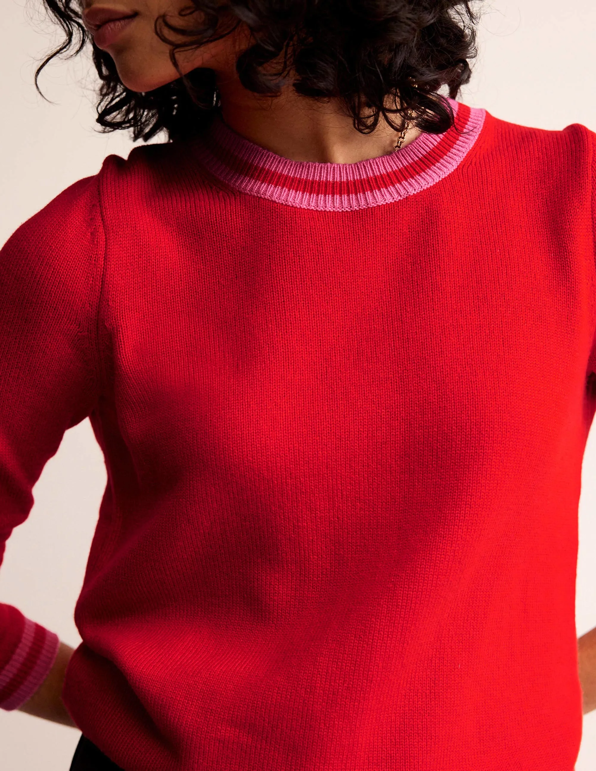 Cecily Button Back Jumper-Post Box Red, Brand Stripe
