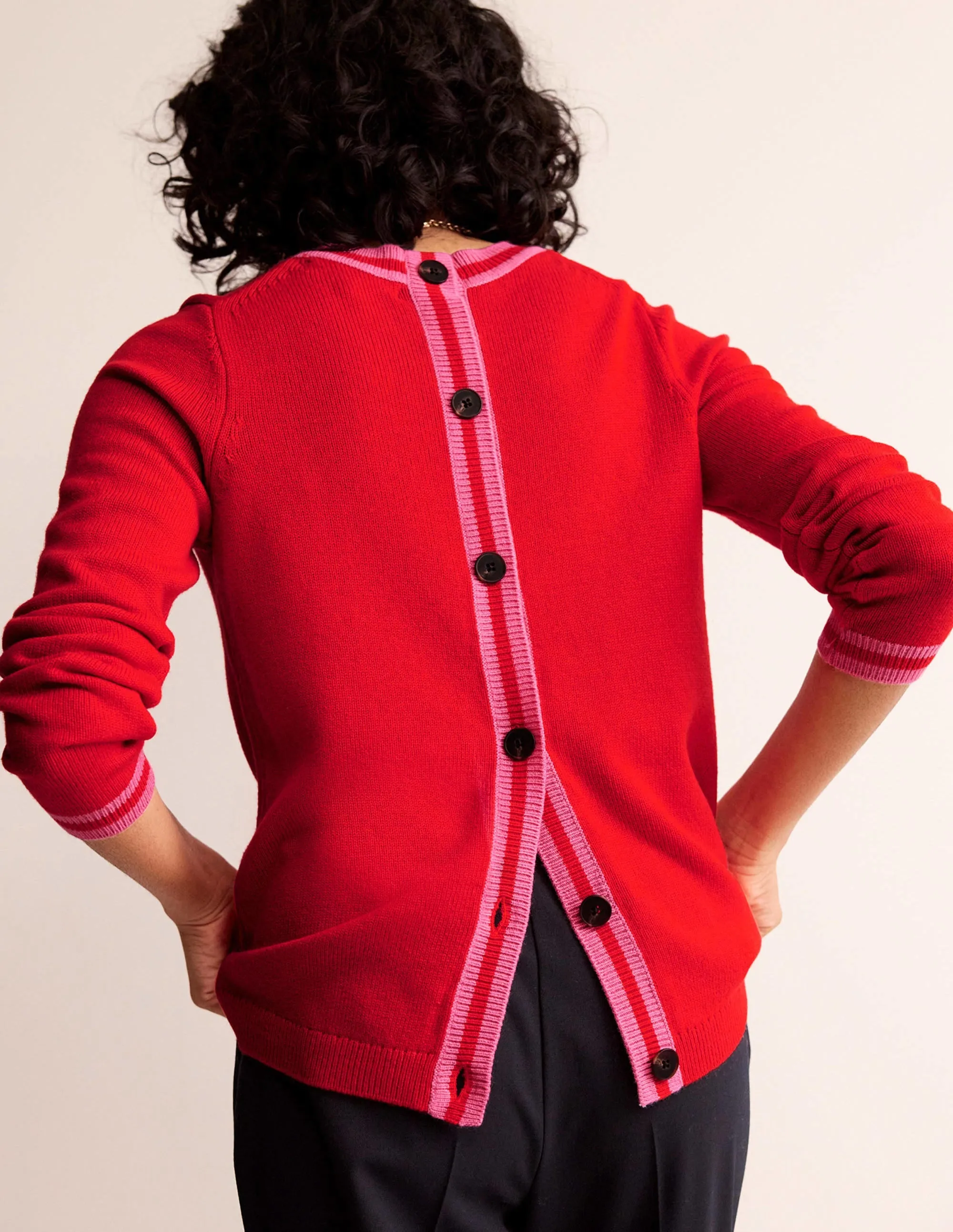 Cecily Button Back Jumper-Post Box Red, Brand Stripe