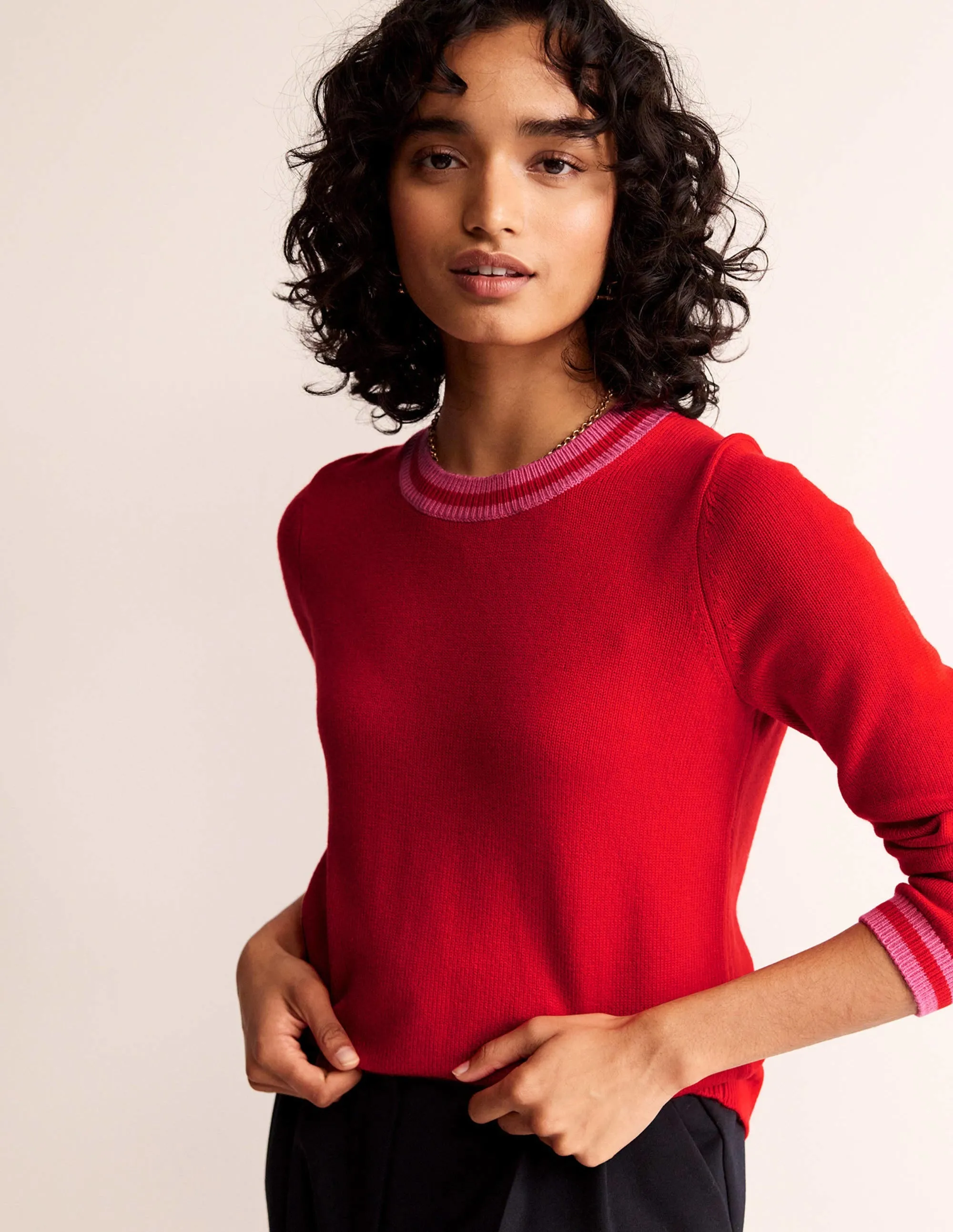 Cecily Button Back Jumper-Post Box Red, Brand Stripe
