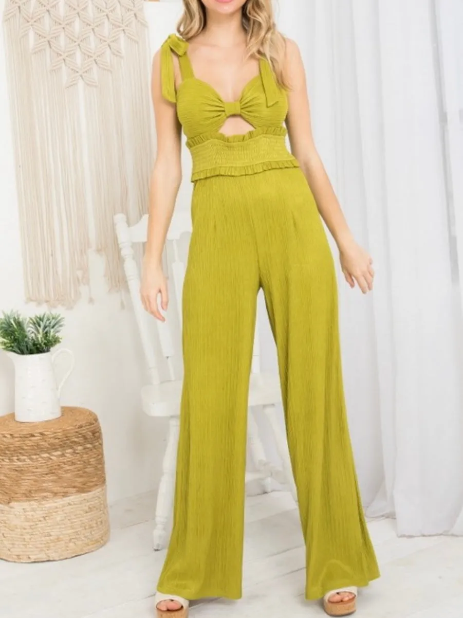 Chartreuse Cutout Pleated Jumpsuit