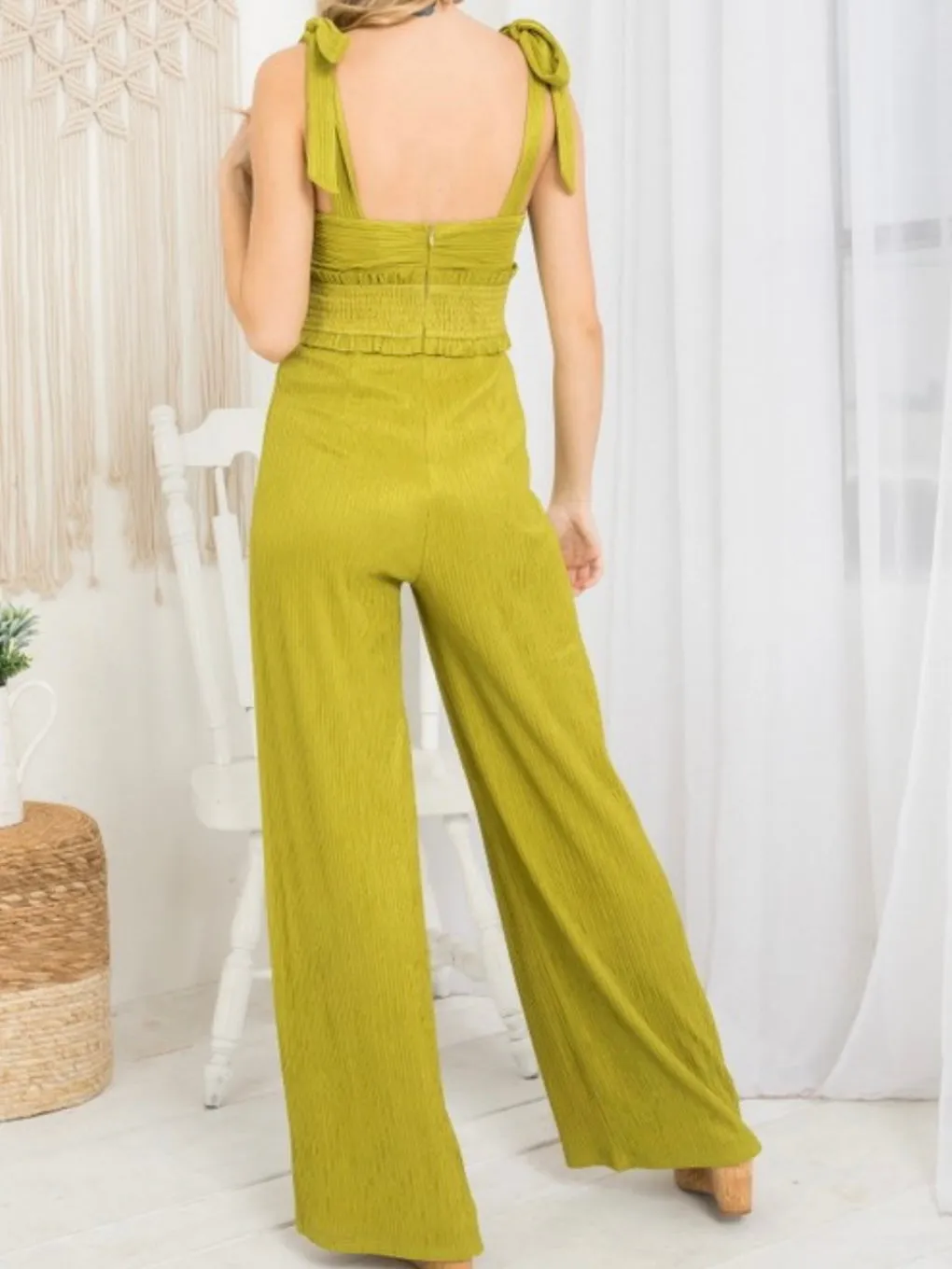 Chartreuse Cutout Pleated Jumpsuit