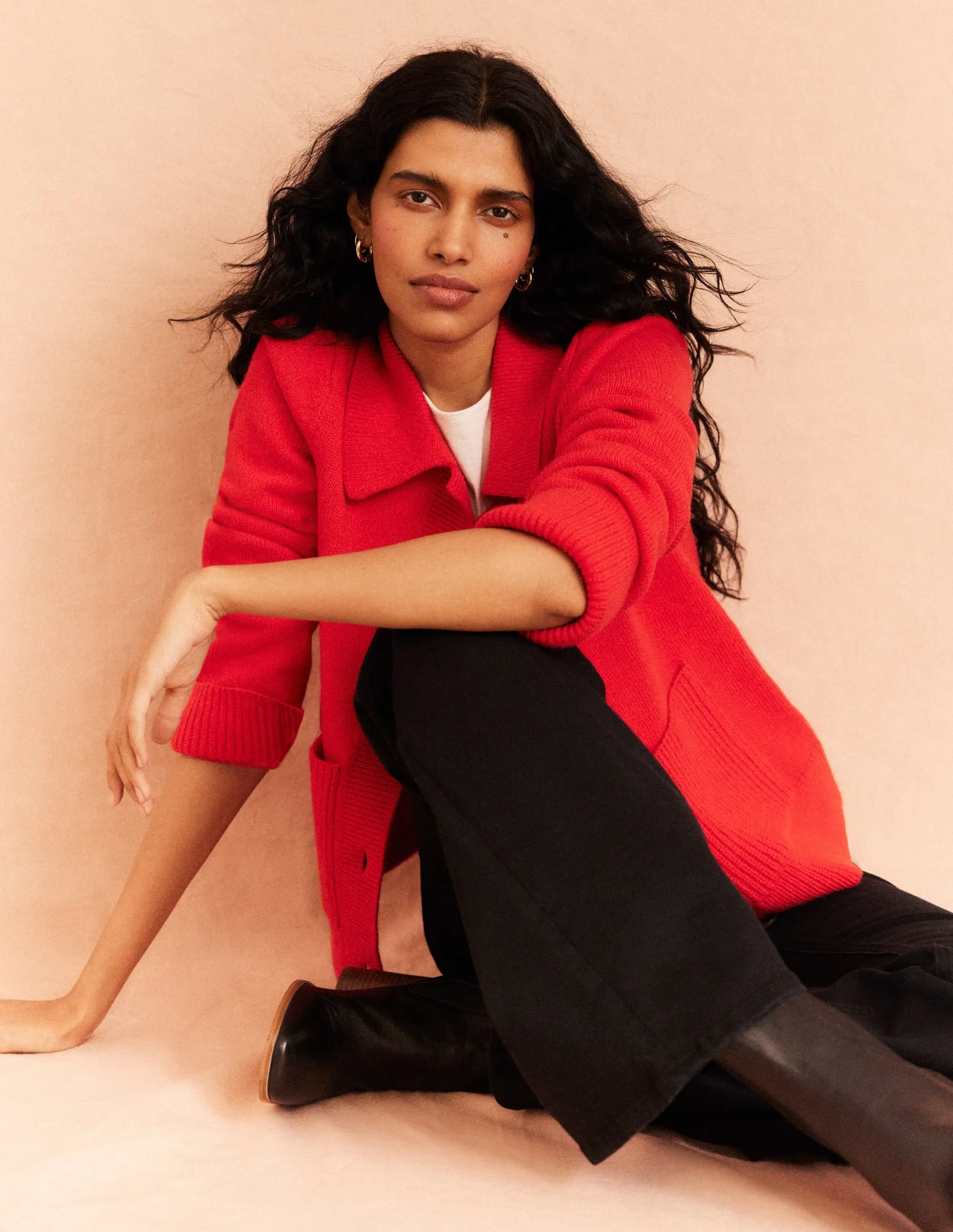 Collared Cardigan-High Risk Red