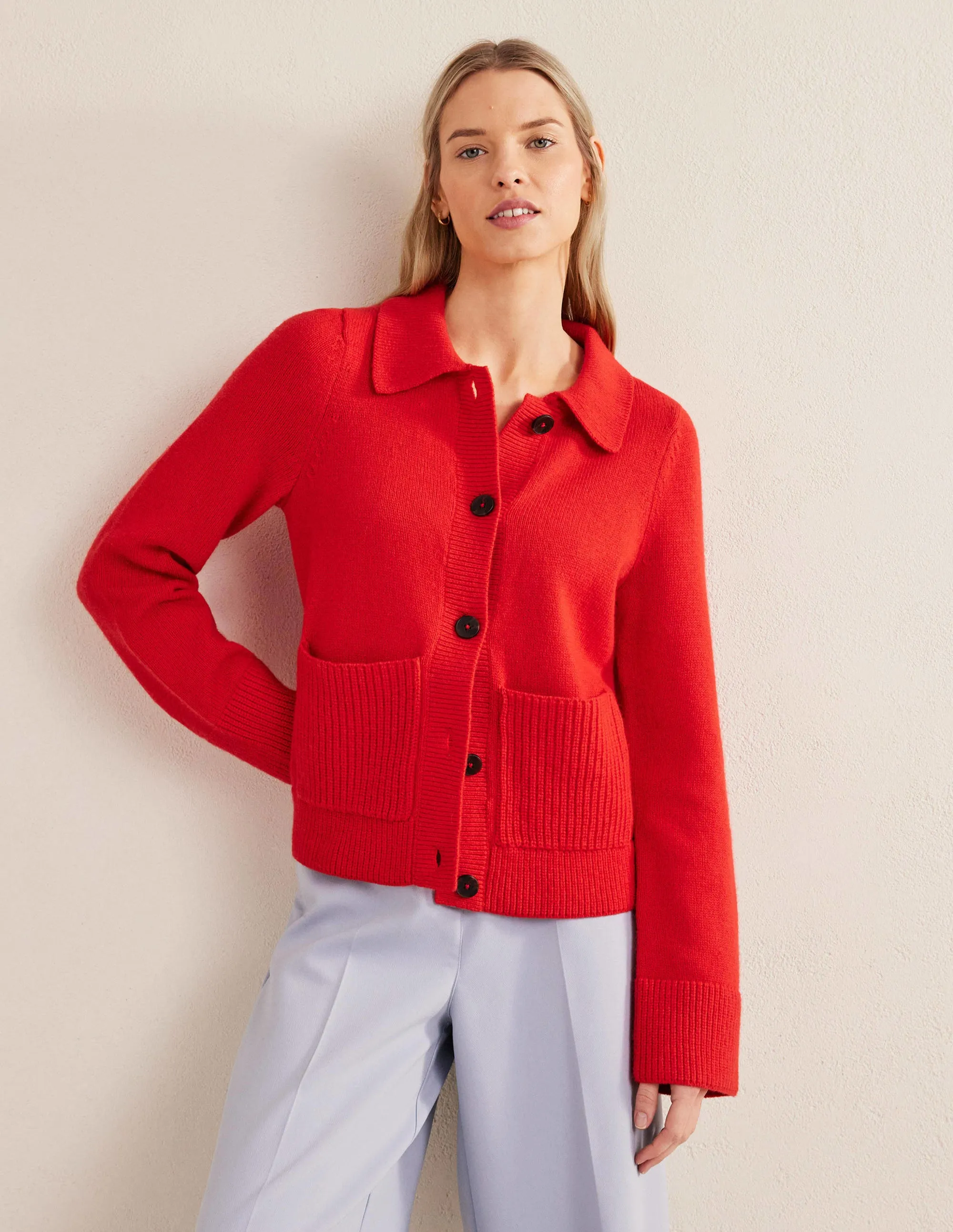 Collared Cardigan-High Risk Red
