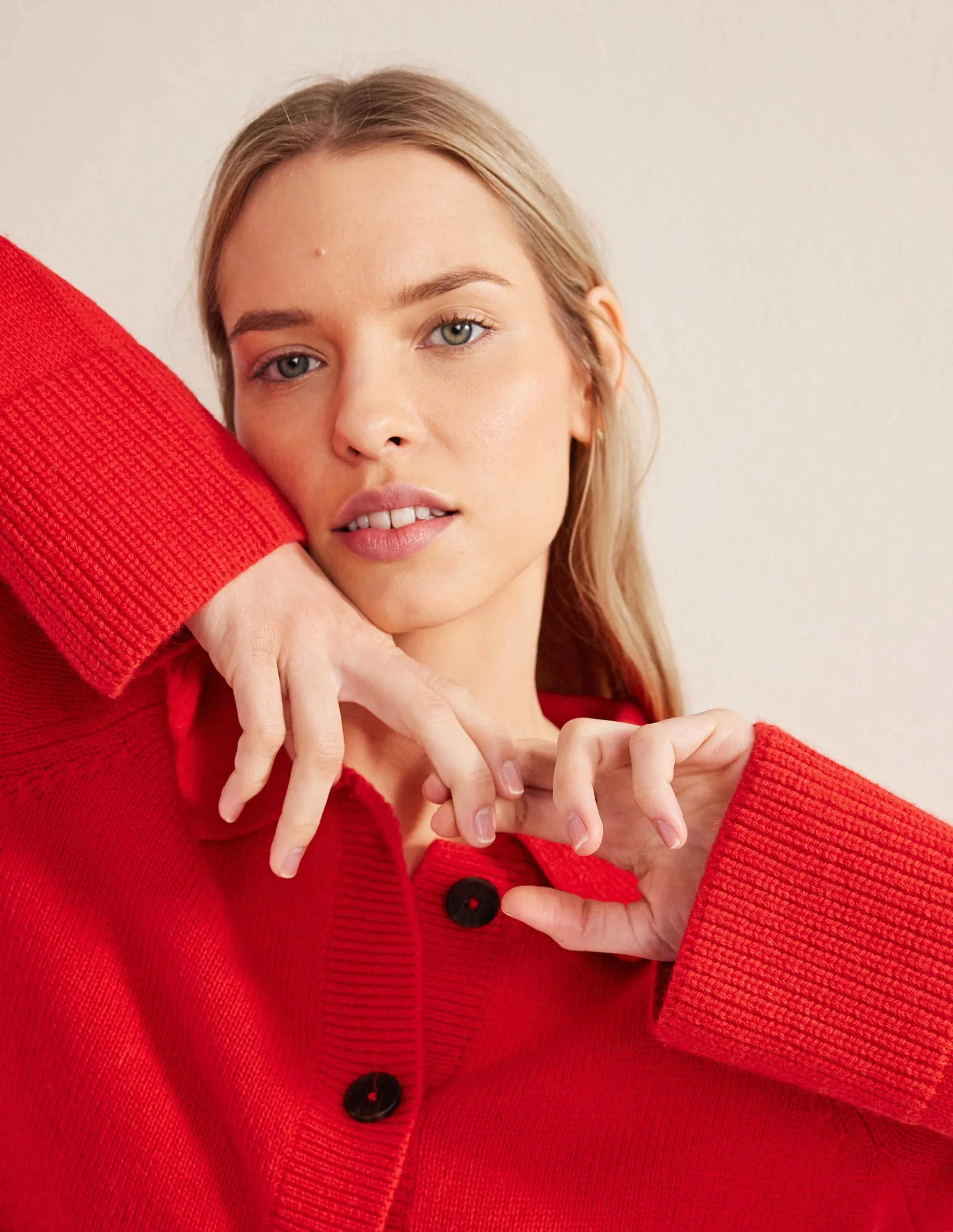 Collared Cardigan-High Risk Red