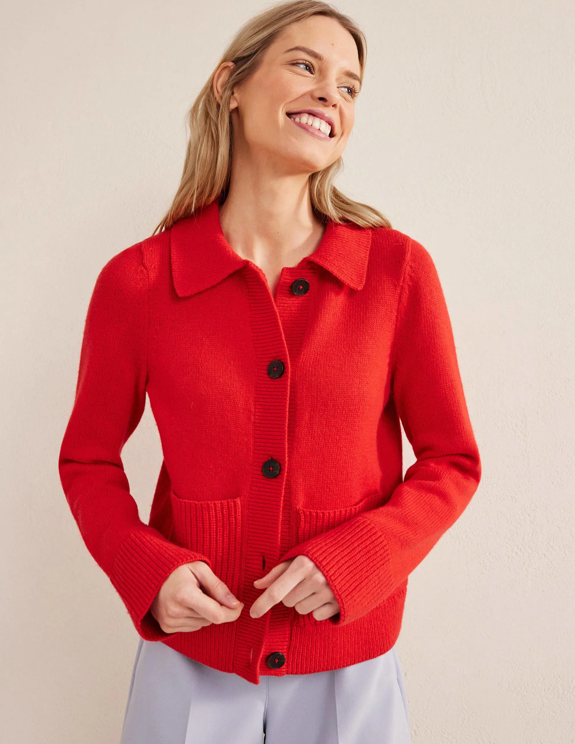 Collared Cardigan-High Risk Red