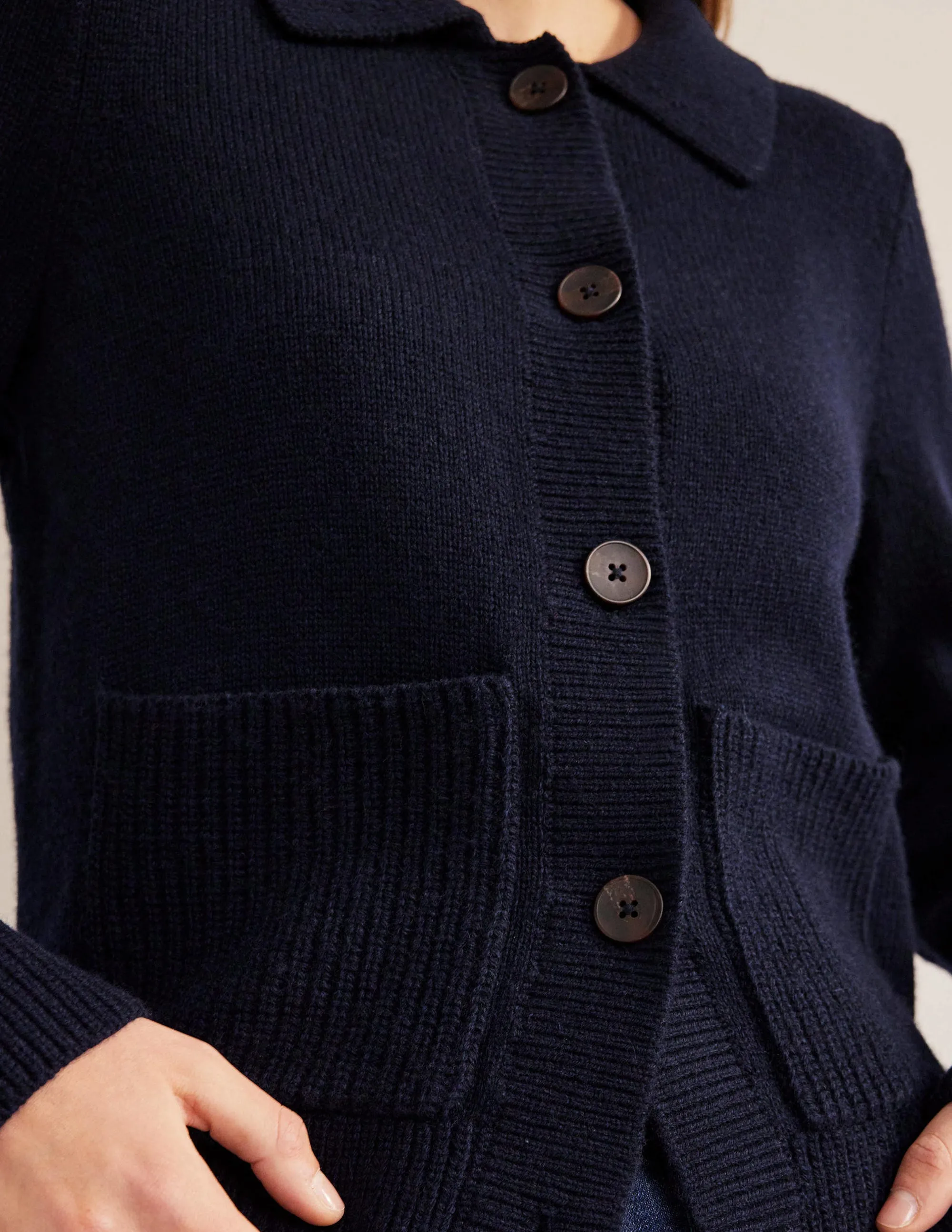 Collared Cardigan-Navy