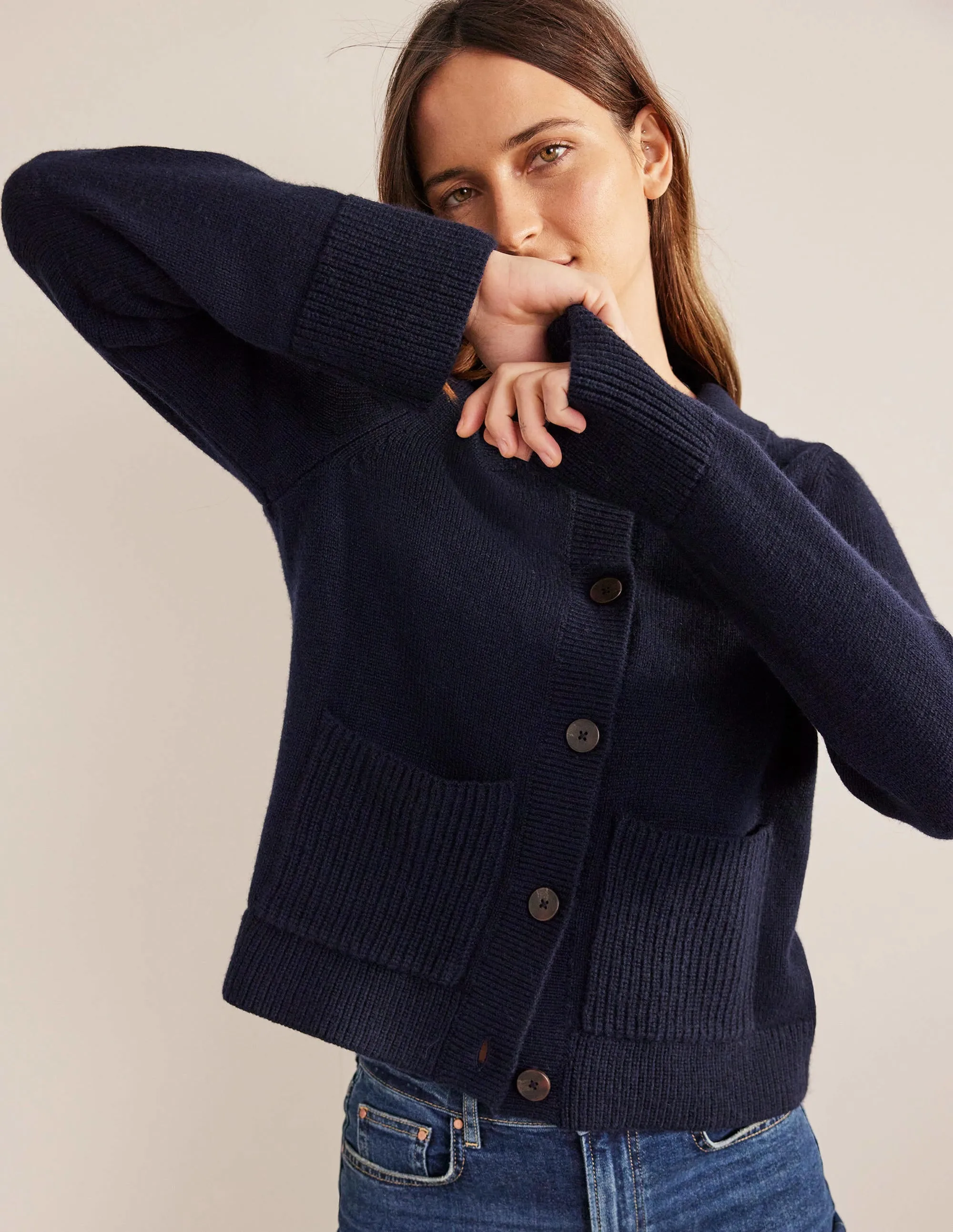 Collared Cardigan-Navy