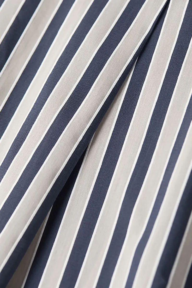 Convertible Oversized Fit Navy-White Striped Button-Up Shirt
