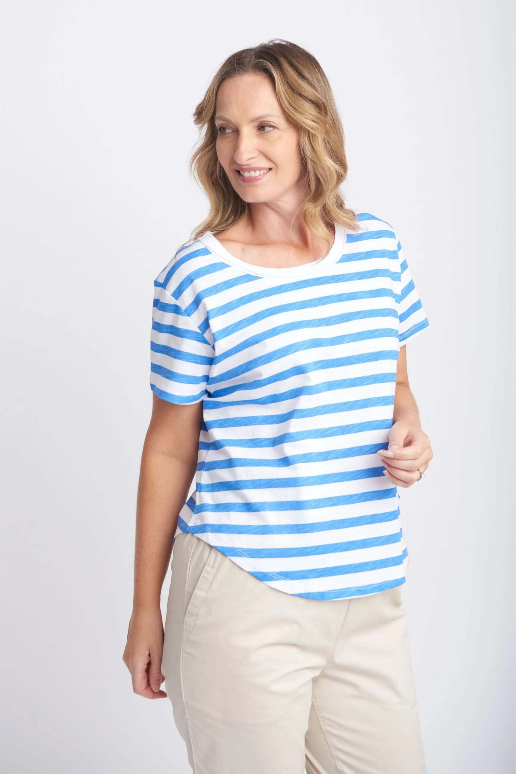 Cotton Slub Striped Crew Neck Tee Regatta Blue/White