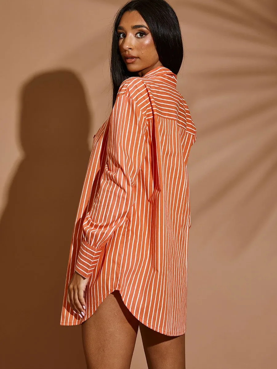Deanna Oversized Striped Shirt Blouse In Orange