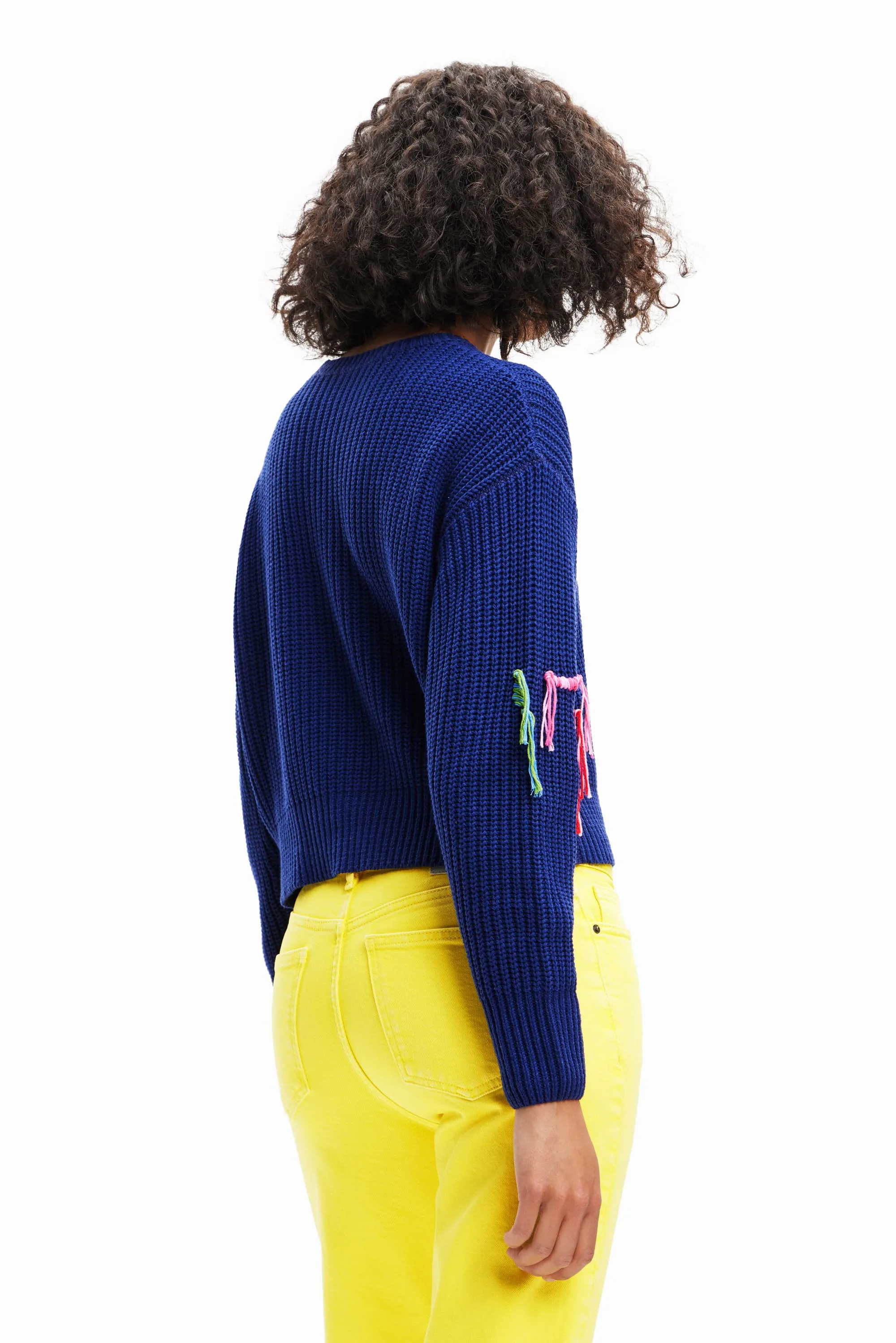 Desigual I Love Me Chunky Knit Slouchy Sweater Blue / Striped 23SWJF38