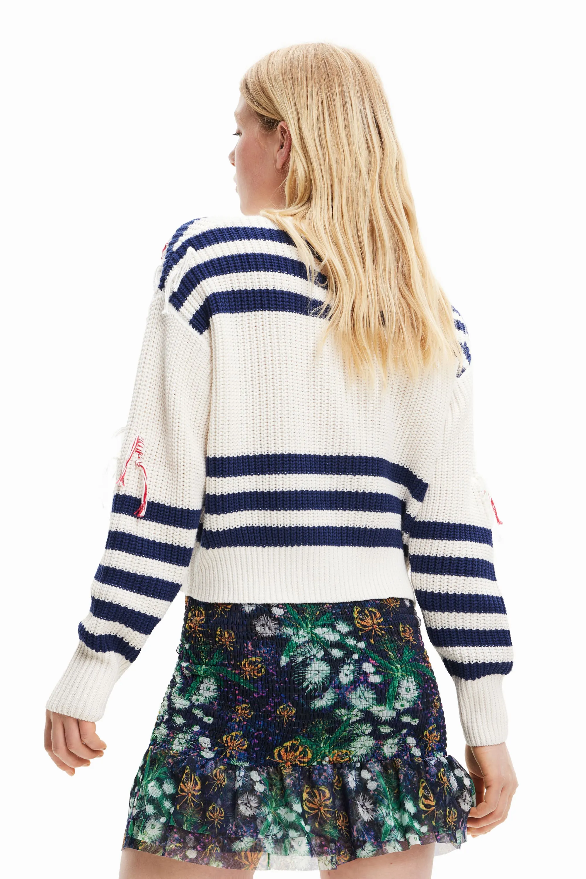 Desigual I Love Me Chunky Knit Slouchy Sweater Blue / Striped 23SWJF38