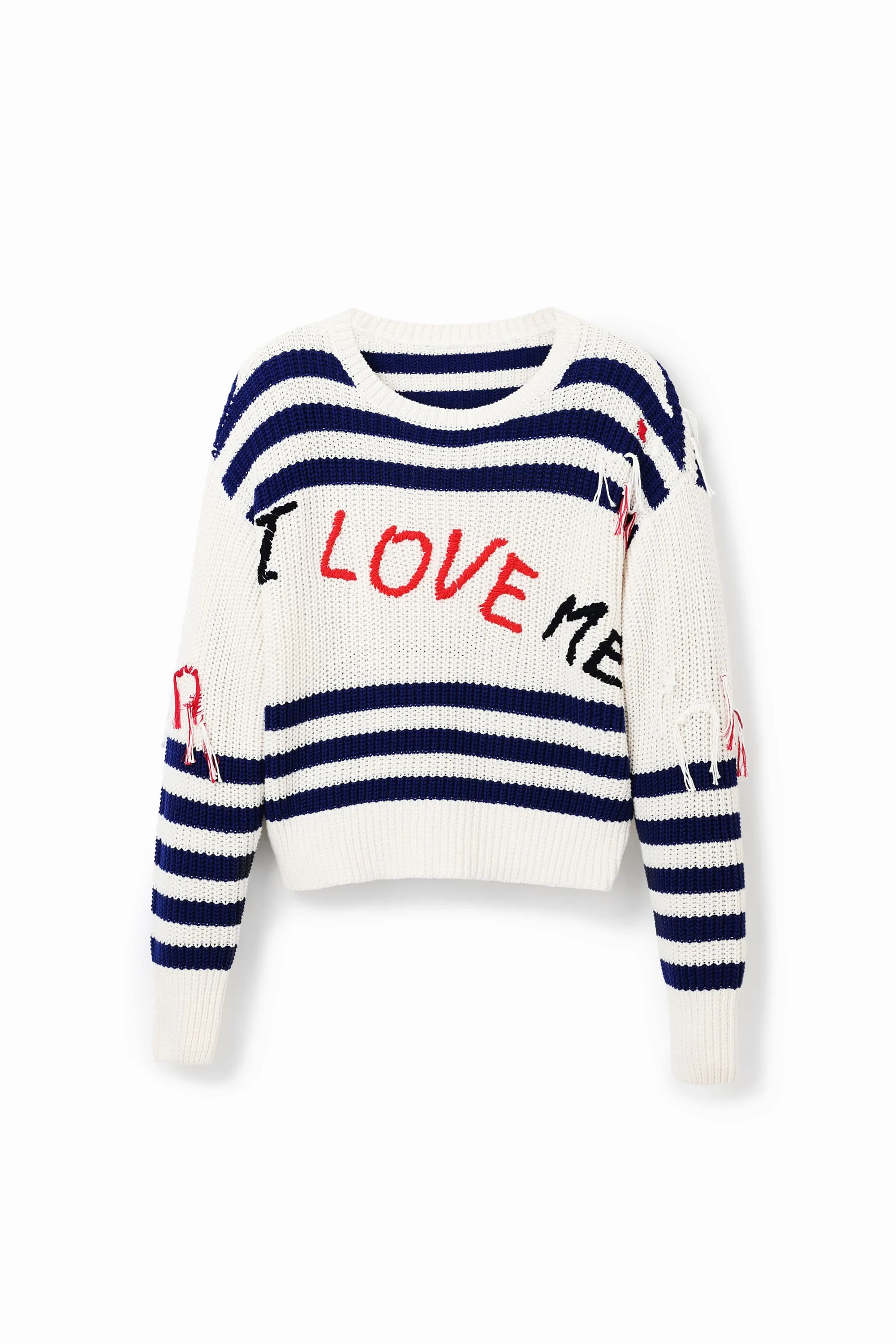 Desigual I Love Me Chunky Knit Slouchy Sweater Blue / Striped 23SWJF38