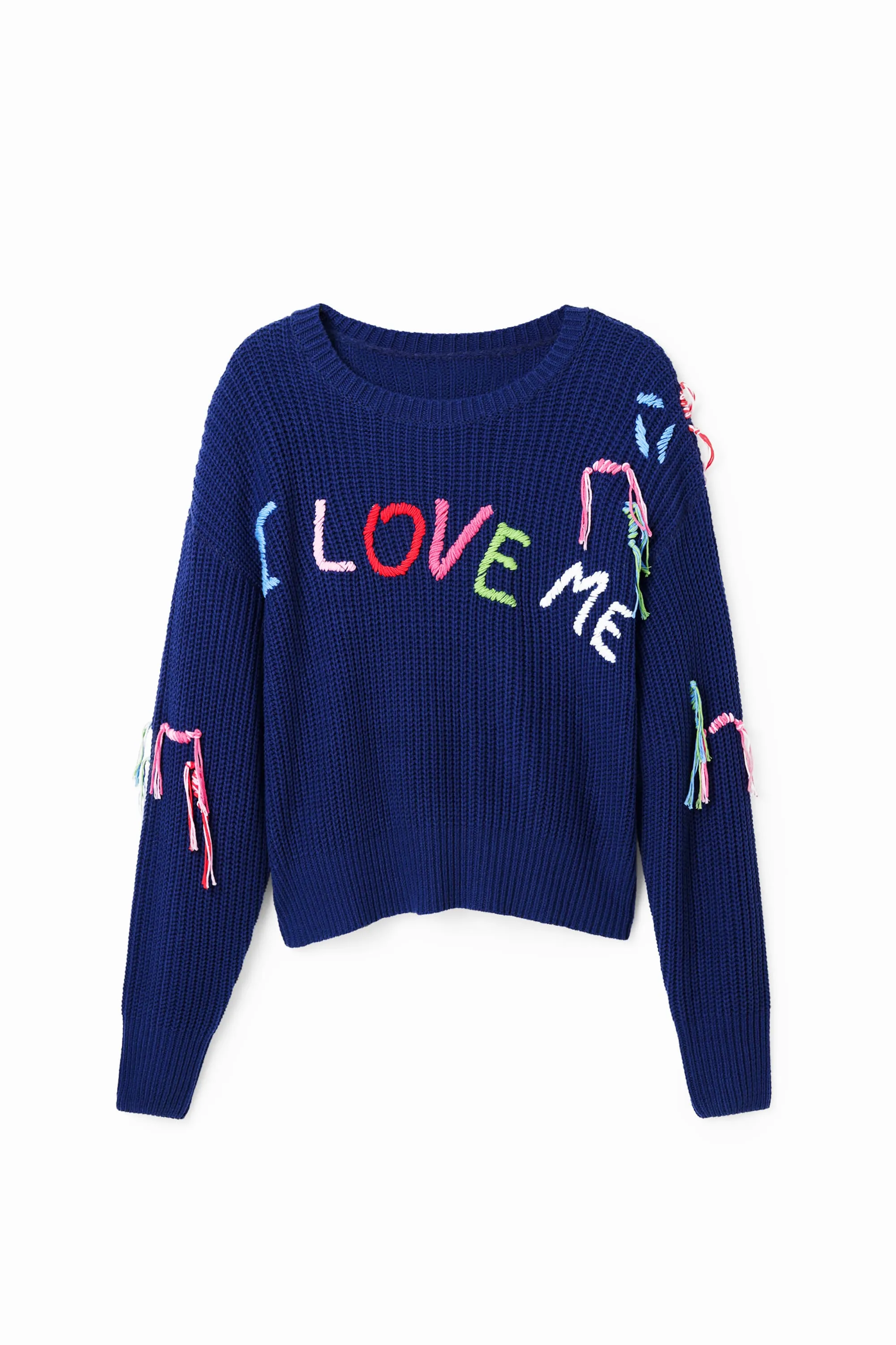 Desigual I Love Me Chunky Knit Slouchy Sweater Blue / Striped 23SWJF38