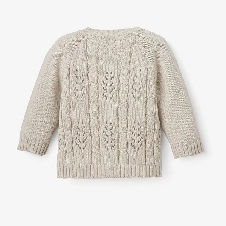 Elegant Baby Wheat Leaf Pointelle Knit Baby Cardigan