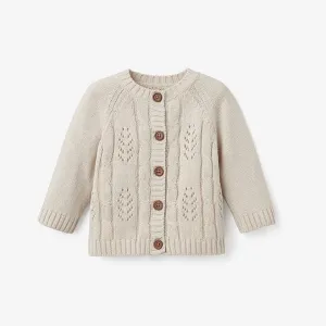 Elegant Baby Wheat Leaf Pointelle Knit Baby Cardigan