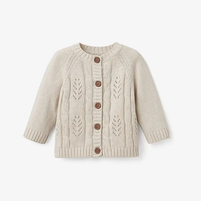Elegant Baby Wheat Leaf Pointelle Knit Baby Cardigan