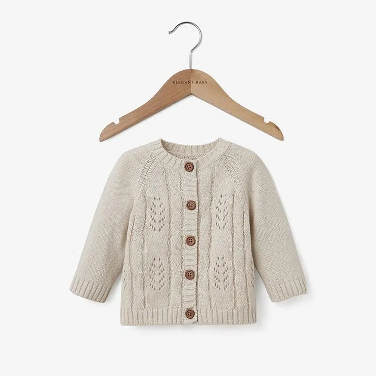 Elegant Baby Wheat Leaf Pointelle Knit Baby Cardigan