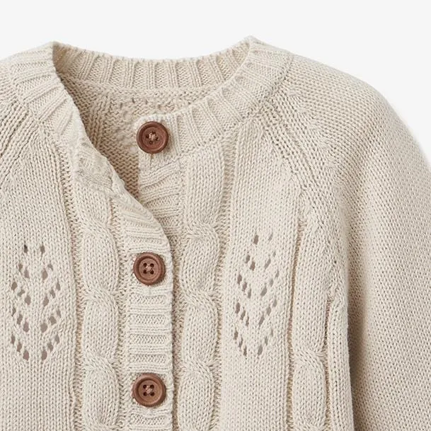 Elegant Baby Wheat Leaf Pointelle Knit Baby Cardigan