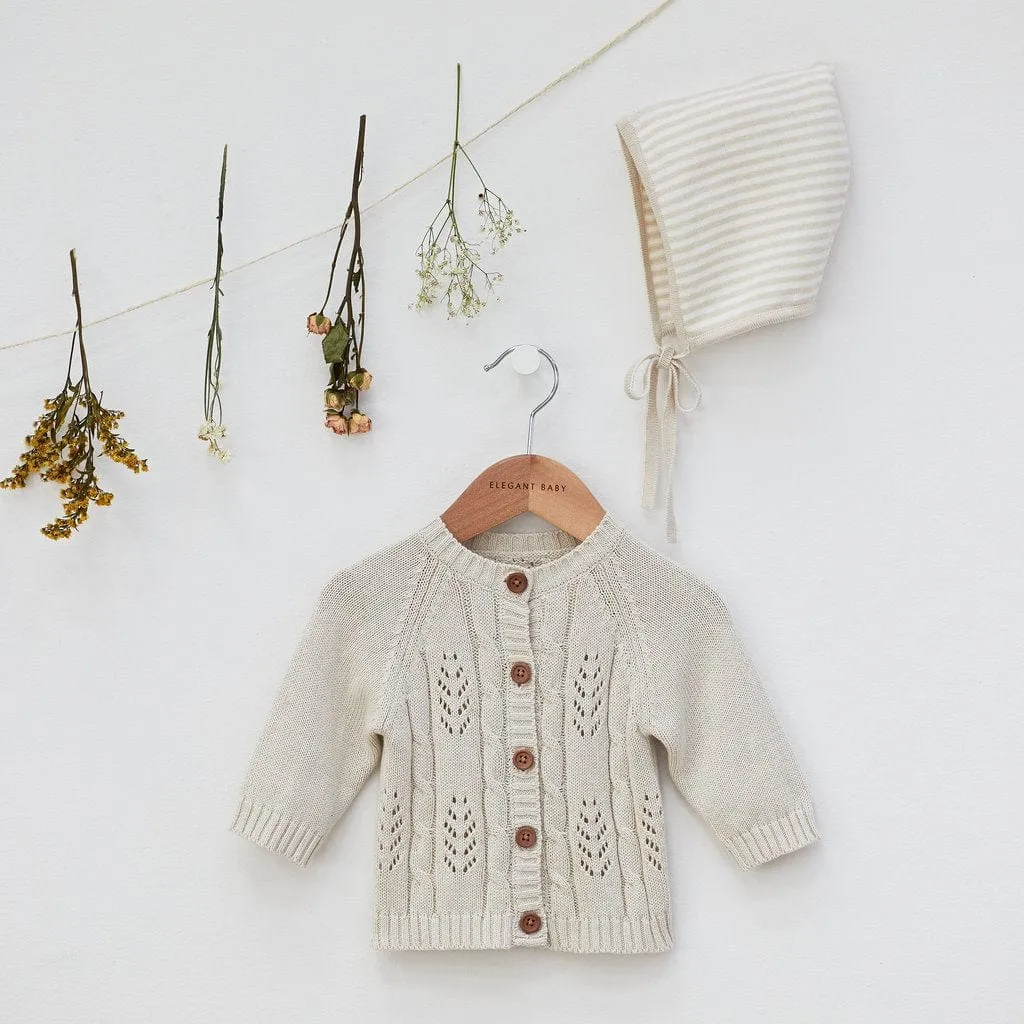 Elegant Baby Wheat Leaf Pointelle Knit Baby Cardigan