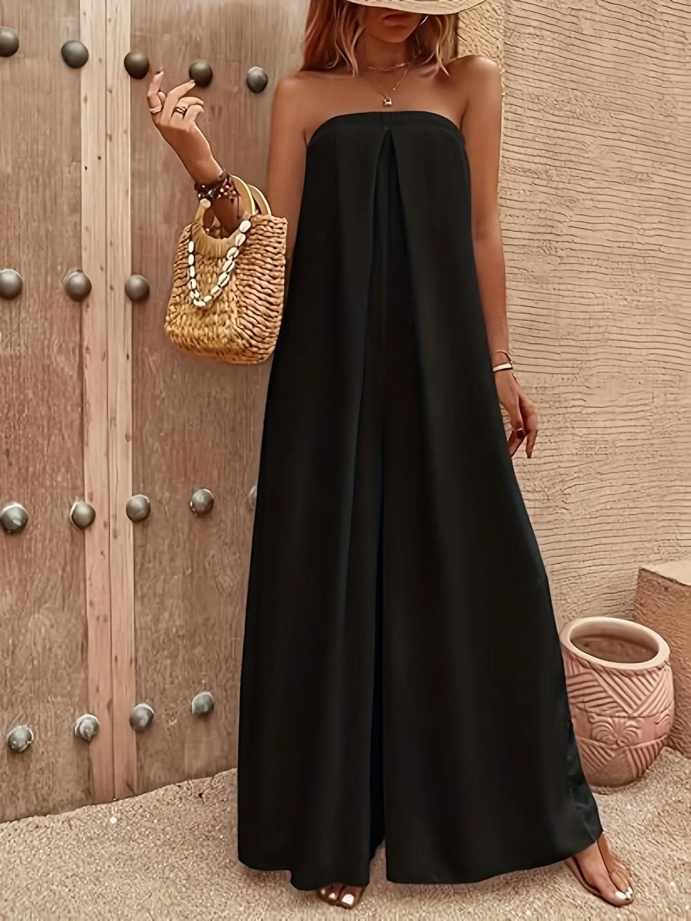 Elegant Strapless Wide Leg Jumpsuit - By Lustmia