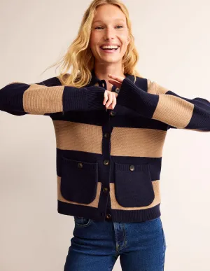Emily Wool Blend Cardigan-Navy and Camel Melange