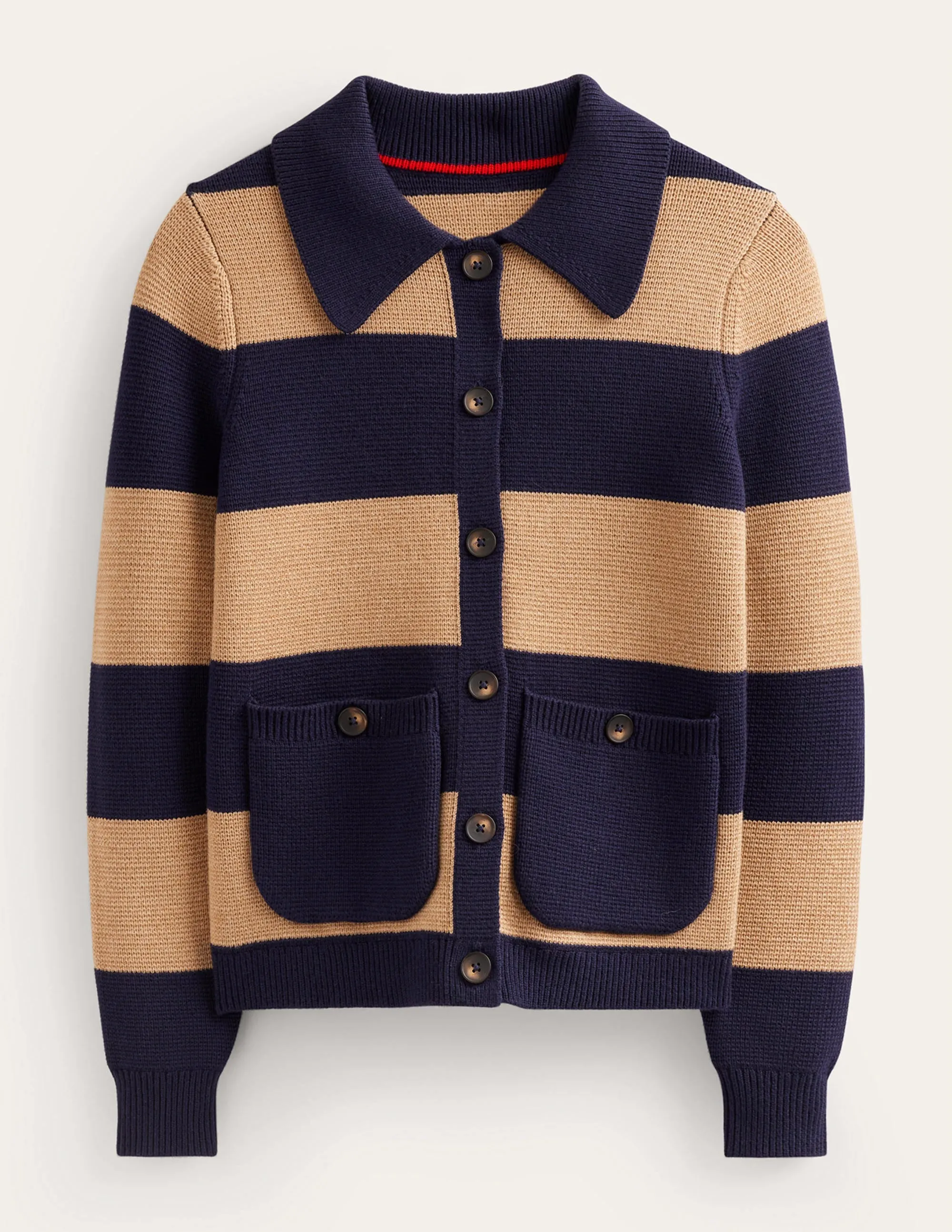 Emily Wool Blend Cardigan-Navy and Camel Melange