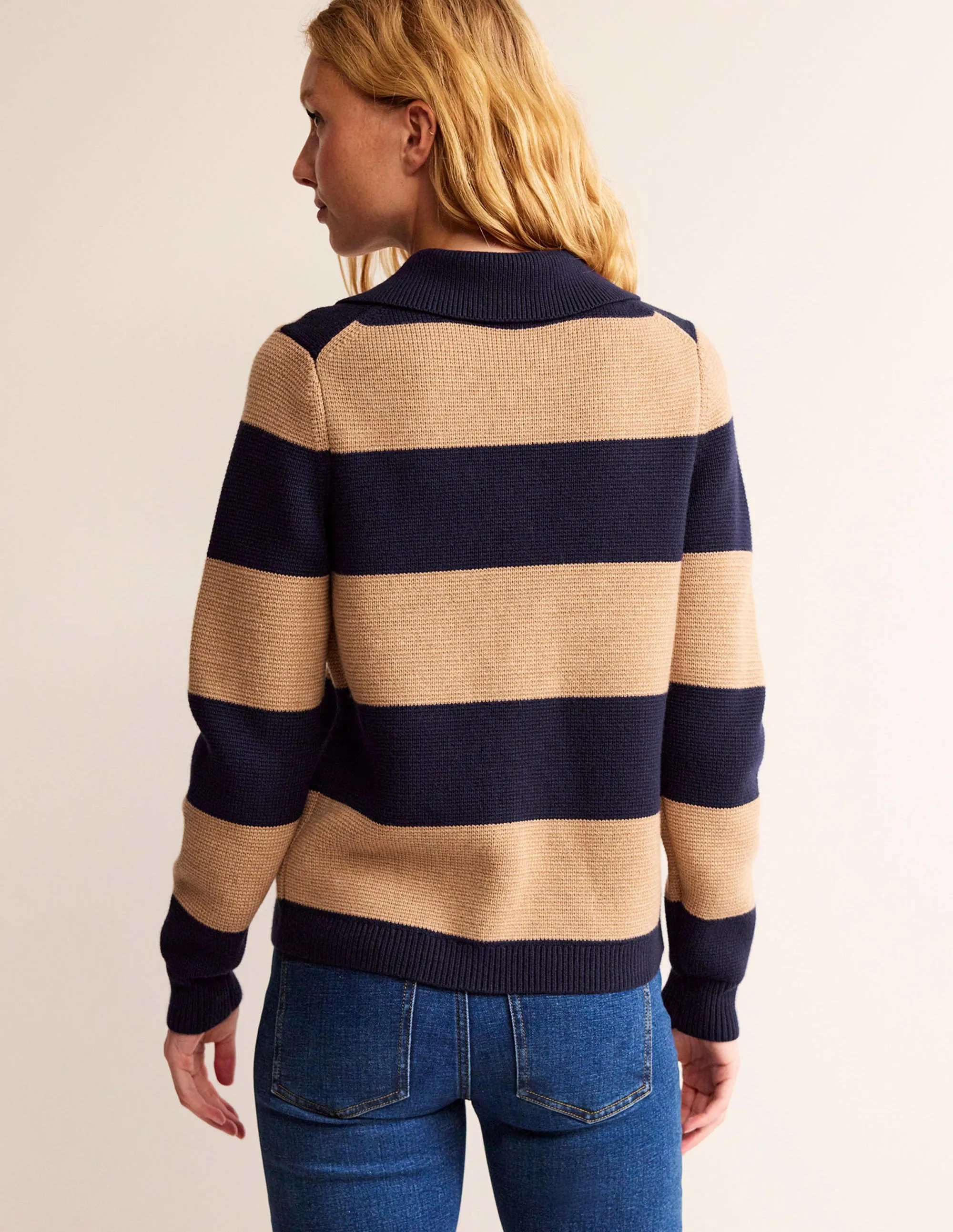 Emily Wool Blend Cardigan-Navy and Camel Melange
