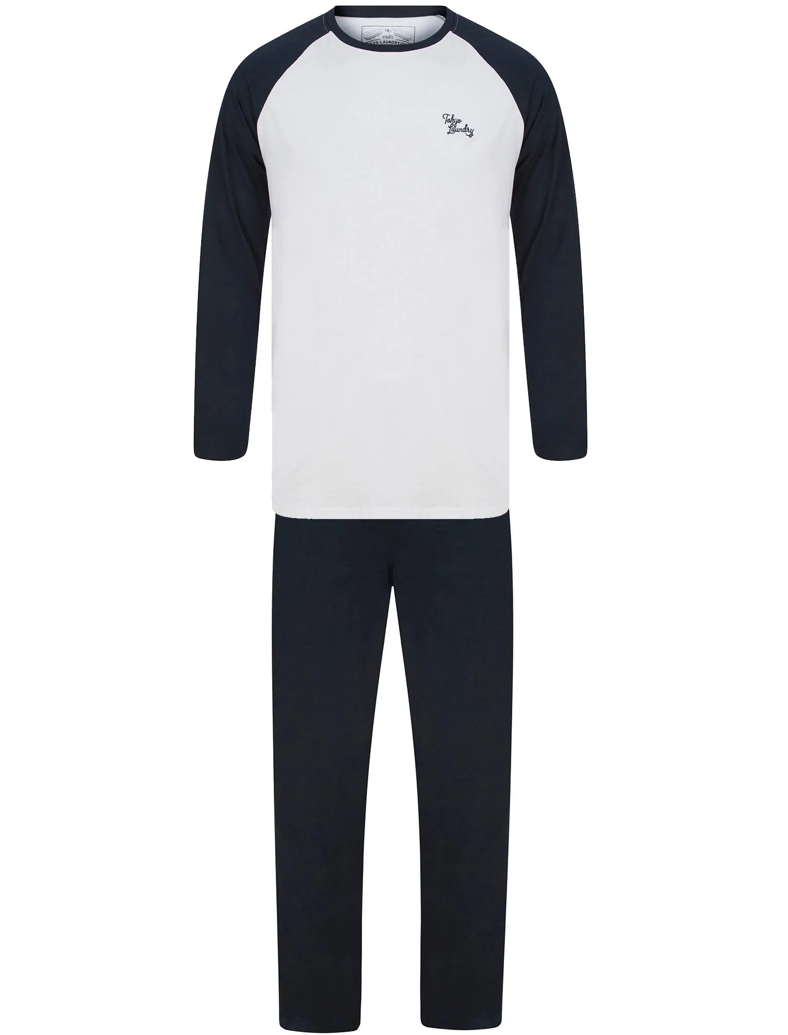 Farlov 2pc Long Sleeve Cotton Lounge Set in Optic White / Sky Captain Navy - Tokyo Laundry
