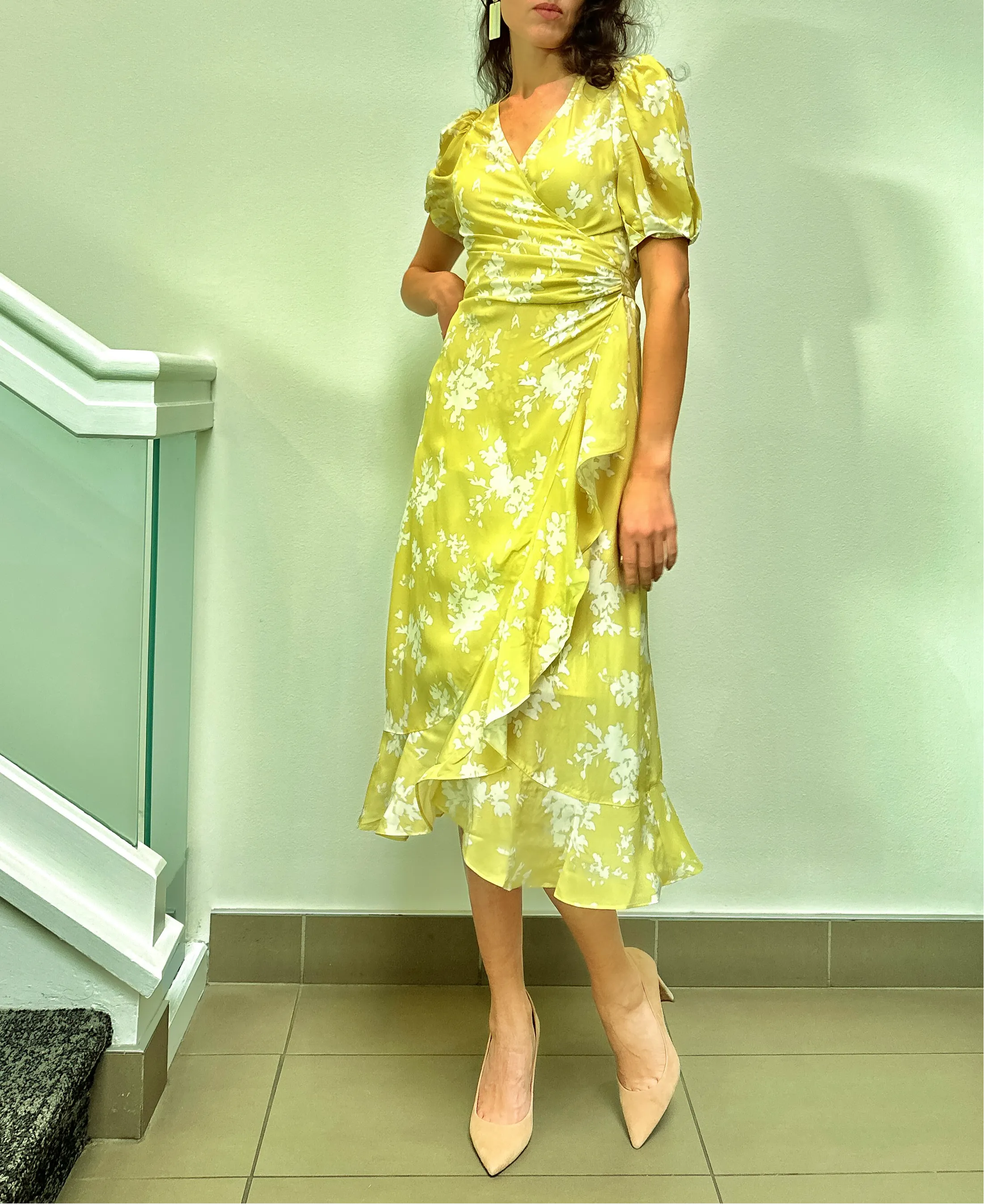 Floral Radiance Midi Silk Wrap Dress