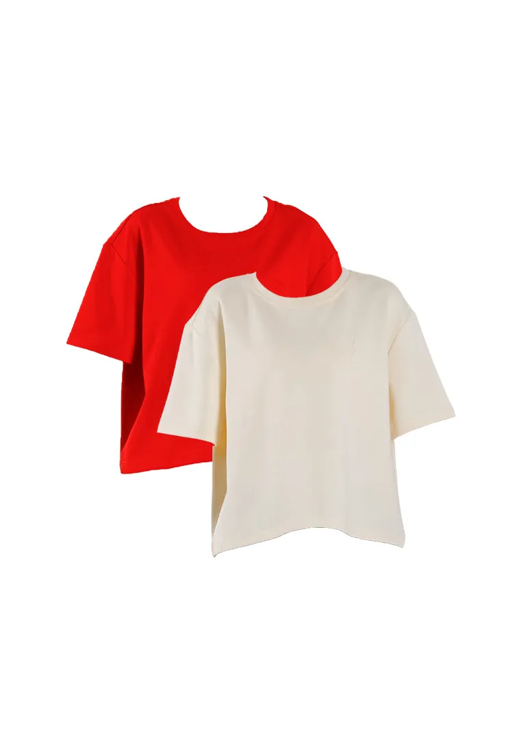 Forest Ladies Heavy Weight Cotton Boxy-Cut Round Neck Tee Casual Loose Fit Crop Top | Baju T Shirt Perempuan - 822450