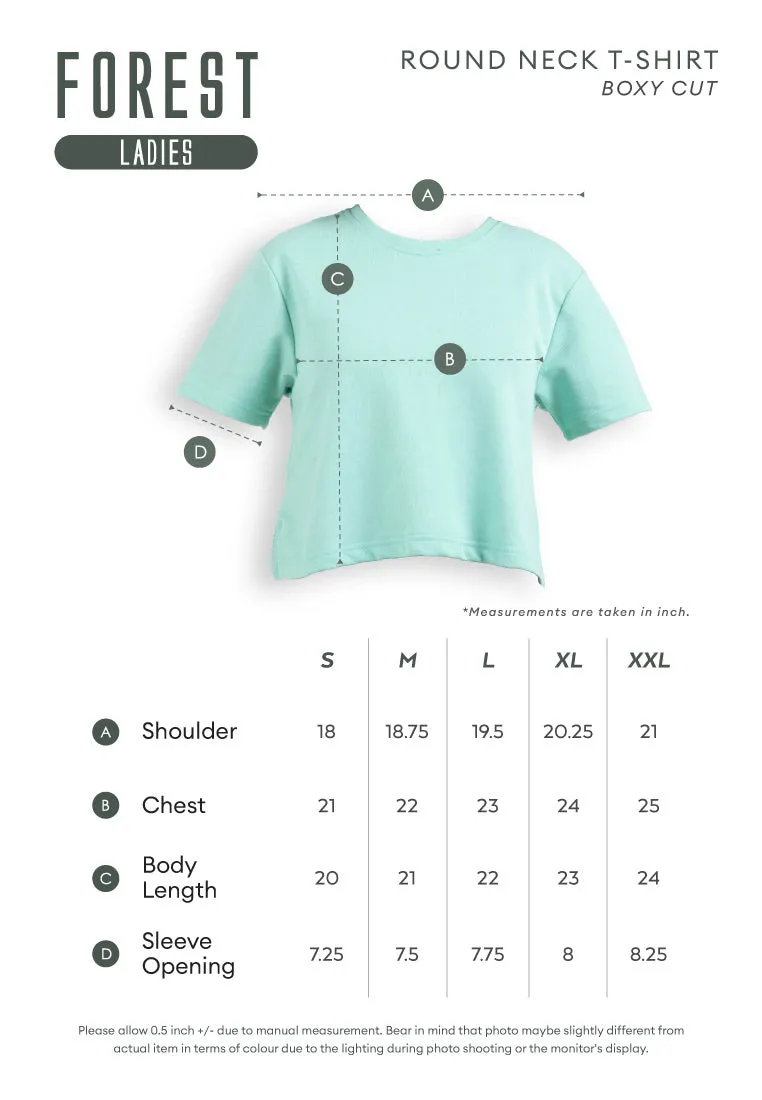 Forest Ladies Heavy Weight Cotton Boxy-Cut Round Neck Tee Casual Loose Fit Crop Top | Baju T Shirt Perempuan - 822450