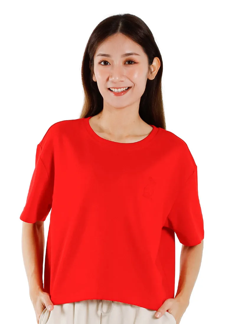 Forest Ladies Heavy Weight Cotton Boxy-Cut Round Neck Tee Casual Loose Fit Crop Top | Baju T Shirt Perempuan - 822450